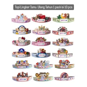 Topi Ulang Tahun Balonasia Karakter Kerucut Lingkar Birthday Besar - 10 Pcs/Pack