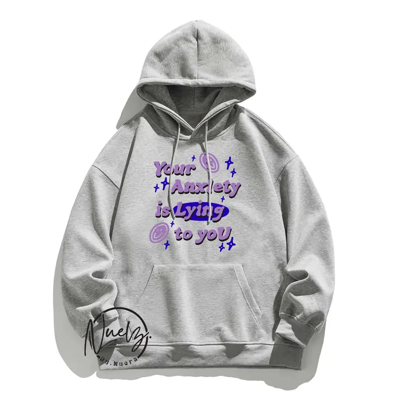 Sweater Hoodie Wanita Korean Street Style Your Anxiety Lying Oversized Kasual Estetik Fleece Lembut 2