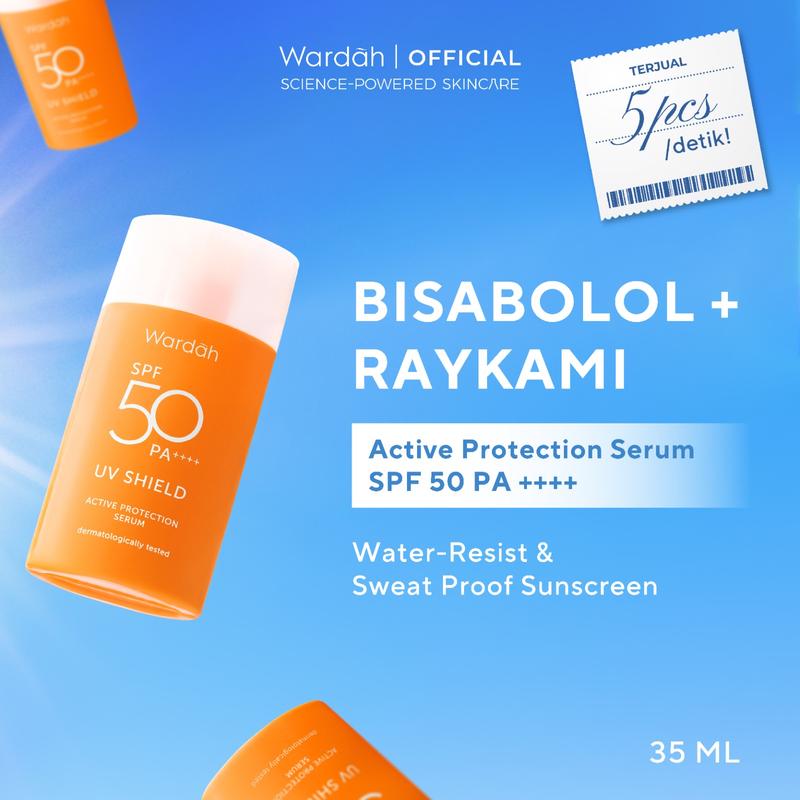 WARDAH UV Shield Active Protection Serum SPF 50 PA ++++ 35 ml - Sunscreen Wajah 0% Alkohol dan Waterproof - Tekstur Ringan - Untuk Semua Jenis Kulit - Skincare 0