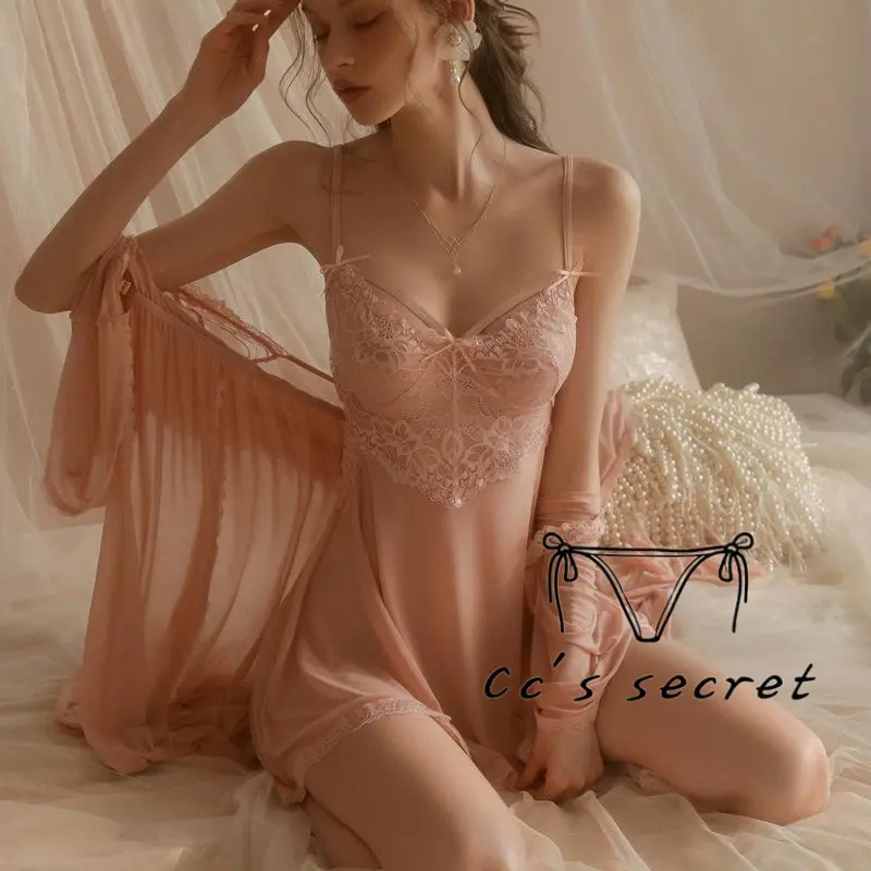 Cc's secret Nightgown Sexy Suspender Lace Temptation Pajamas Hot and Interesting Mesh, See-through  Uniform Set Women's Home Clothes Cute Outfit Skirt Lady