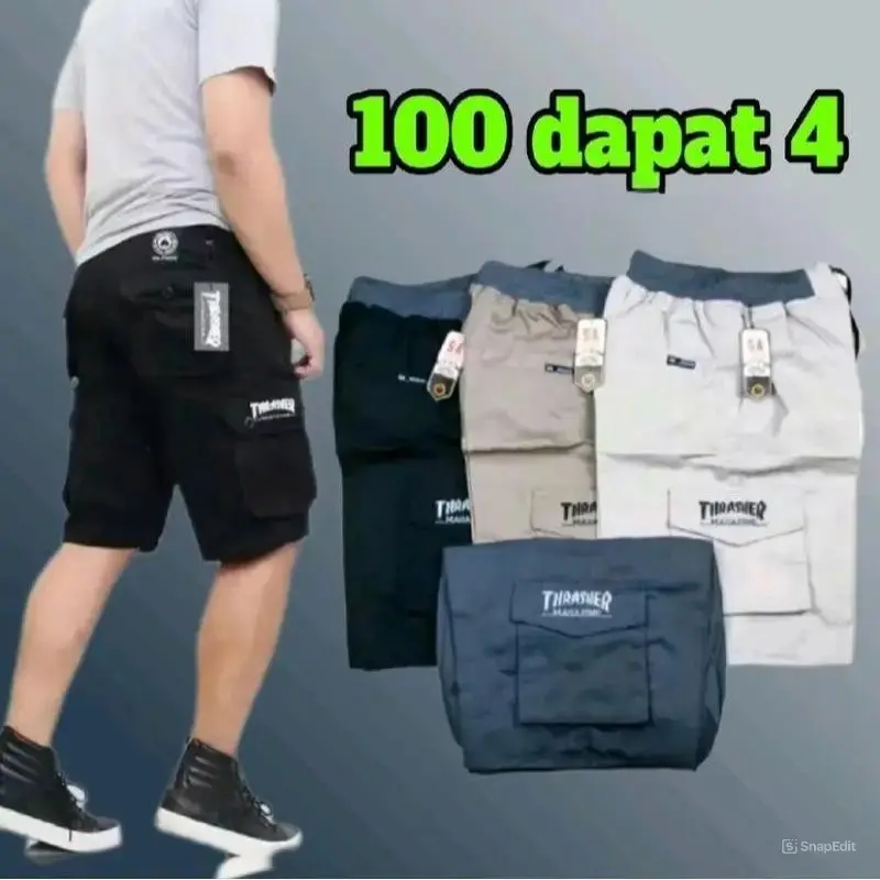 100 Dapat 4 Pcs Celana Cargo Pendek Pria Dewasa Kolor Rib Murah Shorts Cowok Kain Chino Katun Combed Distro