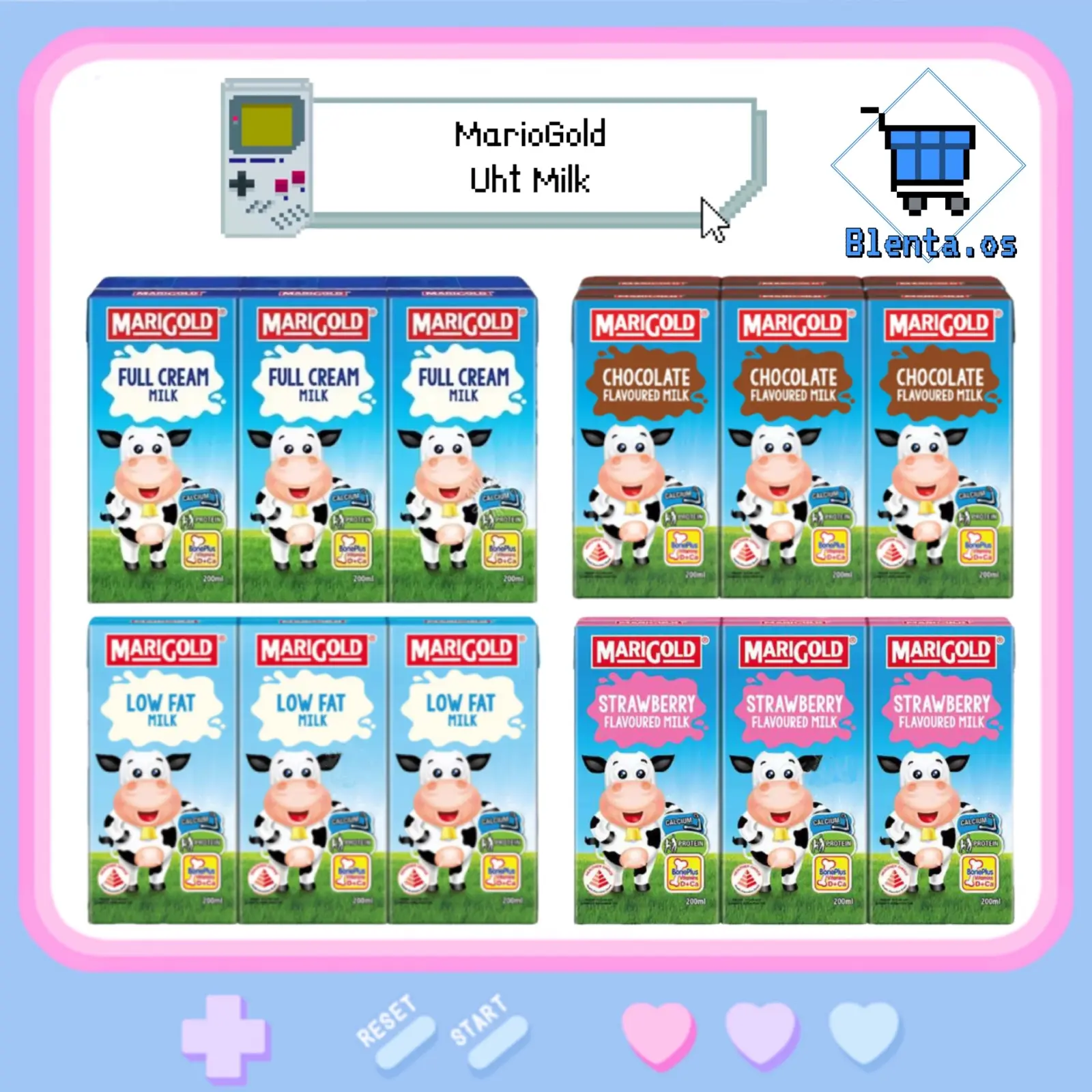 MariGold UHT MilkFull Cream/Low Fat/Strawberry/Chocolate 200ml x 3packsSG READY STOCK