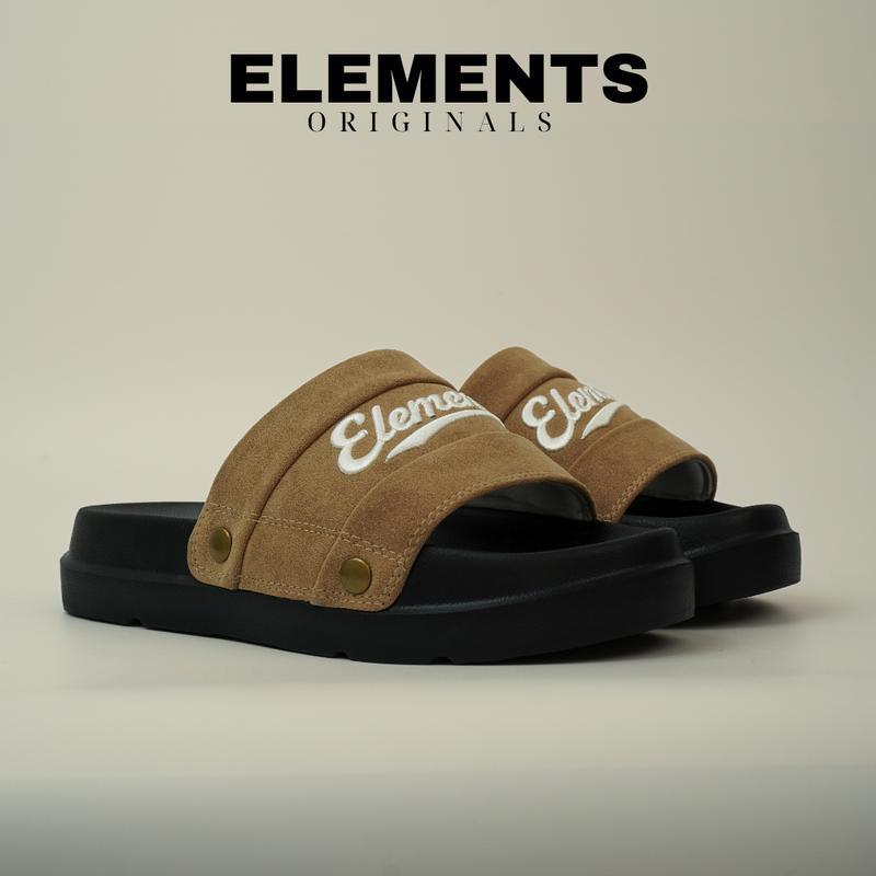   TẶNG VỚ  E18 Black Brown Dép quai Da Microfiber chữ thêu - Dép Nam Nữ ELements Originals Unisex 