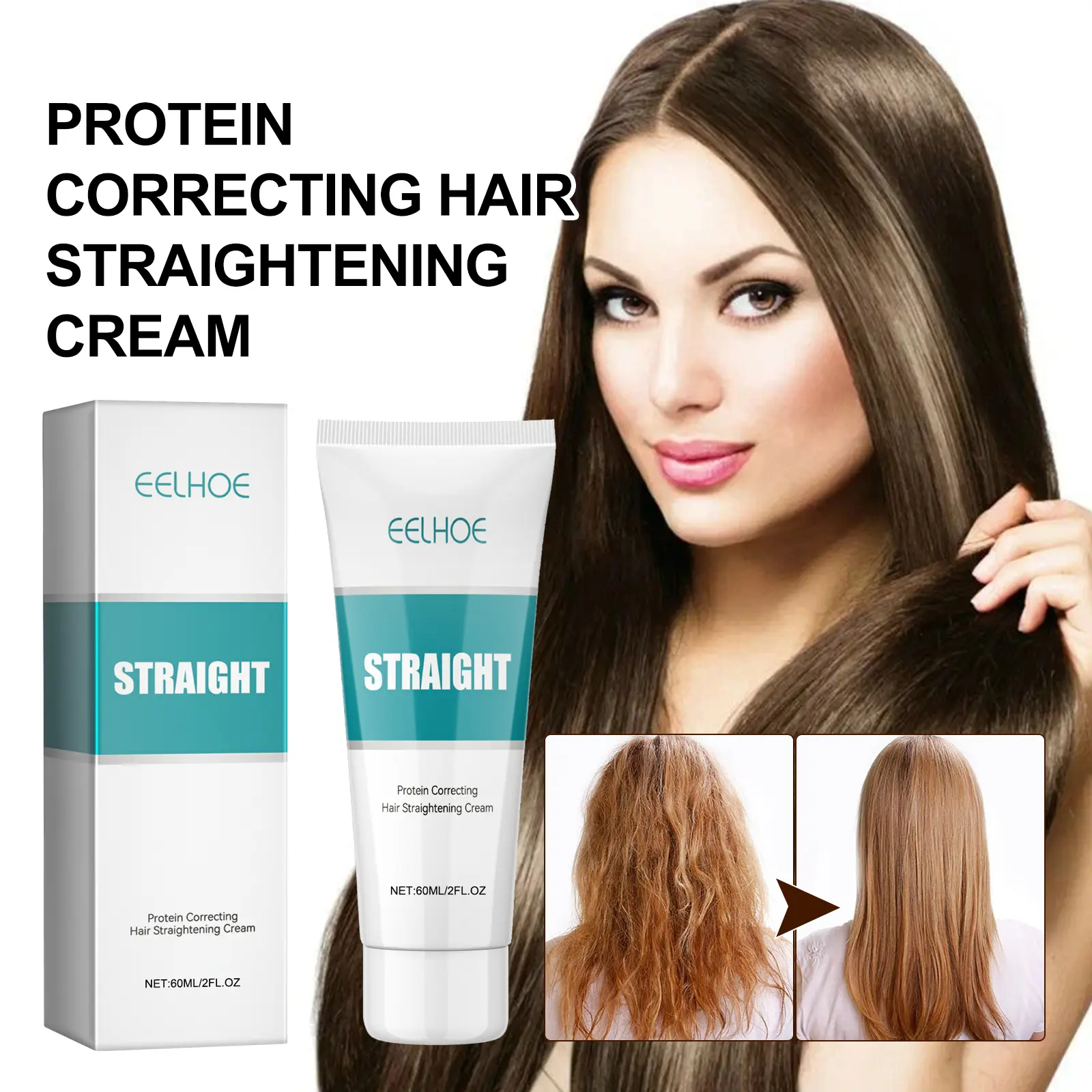 Protein Correcting Hair Straightening Cream 60ml Krim Pelurus Rambut Wanita Pria Keratin Permanen Professional Tanpa Catok Cream Koreksi Protein Perawatan Rambut Keriting Lebih Cepat Memperbaikin Rambut Kering Kusut Mengembang menjadi Rambut