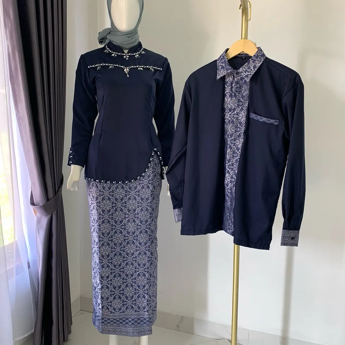 Set Couple Songket Amira Navy, Baju kondangan wanita, baju songket, rok songket wanita