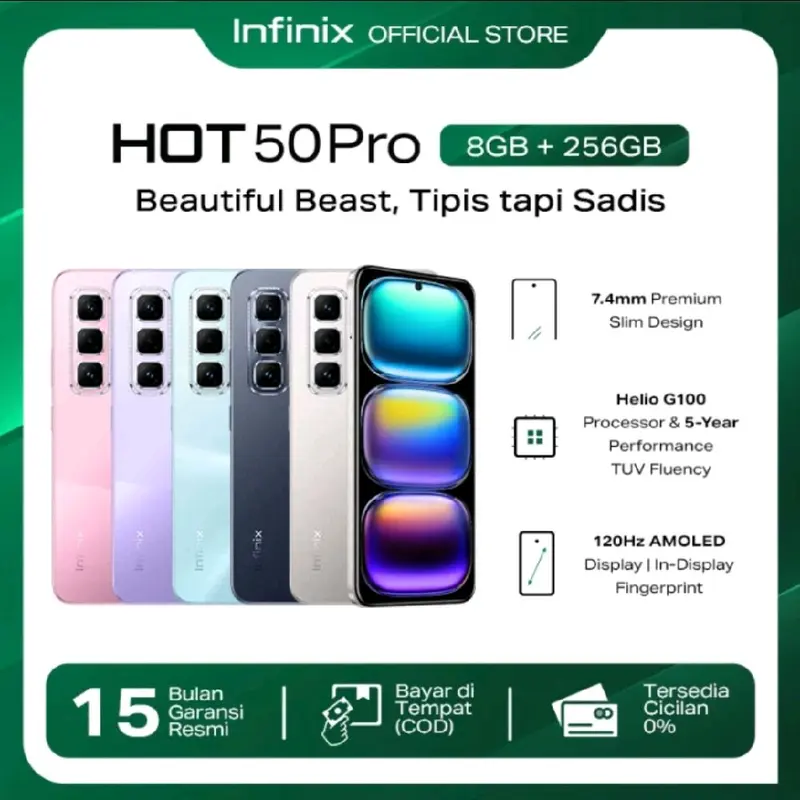 Infinix Hot 50 Pro 8/256GB - Up to 16GB Extended RAM - Helio G100 - 6.78 inch 120Hz Amoled - 50MP - 5000 mAh - NFC - Sleek Black 0