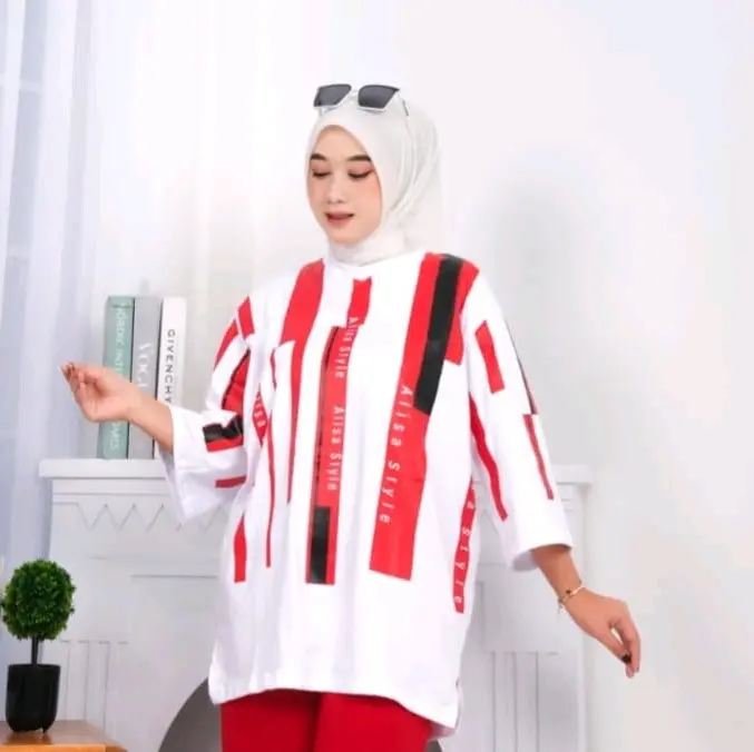 baju cewek oversize lengan panjang one set celana cargo bahan cm20s casual remaja Combed Karet Sablon 4