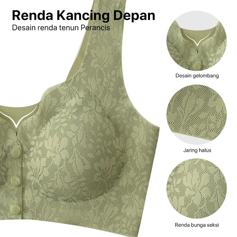 Celyne Bra Wanita Seamless Ringan Bra Tanpa Kawat Motif Renda Anti Gatal Bra Katun Ibu Menyusui Bh Bumil Kancing Depan Busui 1210 7