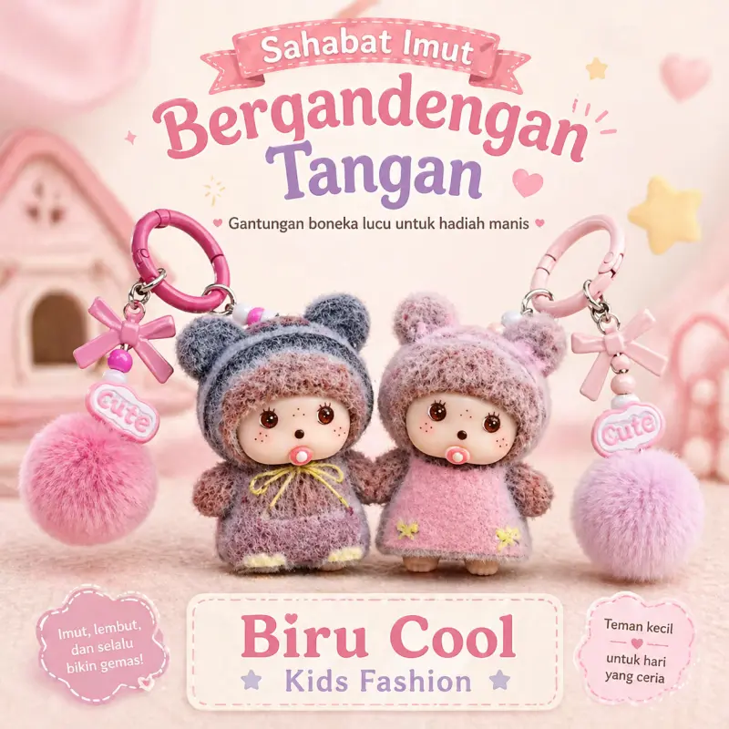 Biru Cool Kids Fashion Boneka Monyet Imut Fluffy Gantungan Tas Resin Handmade untuk Kunci Mobil dan Hadiah