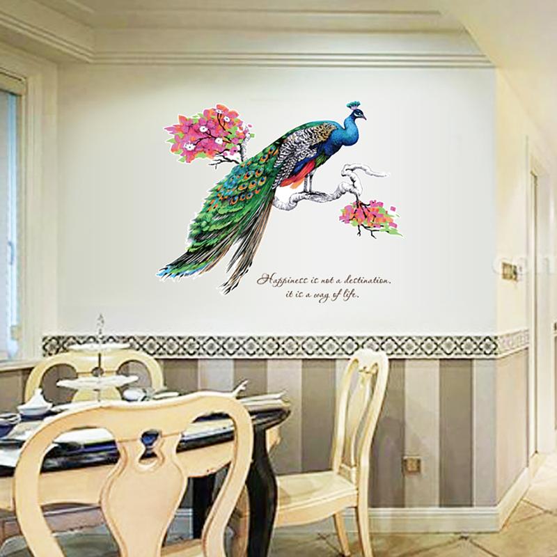 Wall Stiker Dinding Aesthetic – Bahan plastik vinyl transparan, ukuran 90cm x 60cm (P x T) per pcs, motif burung merak di atas dahan pohon. Terbuat dari kertas sticker, ideal untuk dekorasi dinding yang elegan dan menarik 2