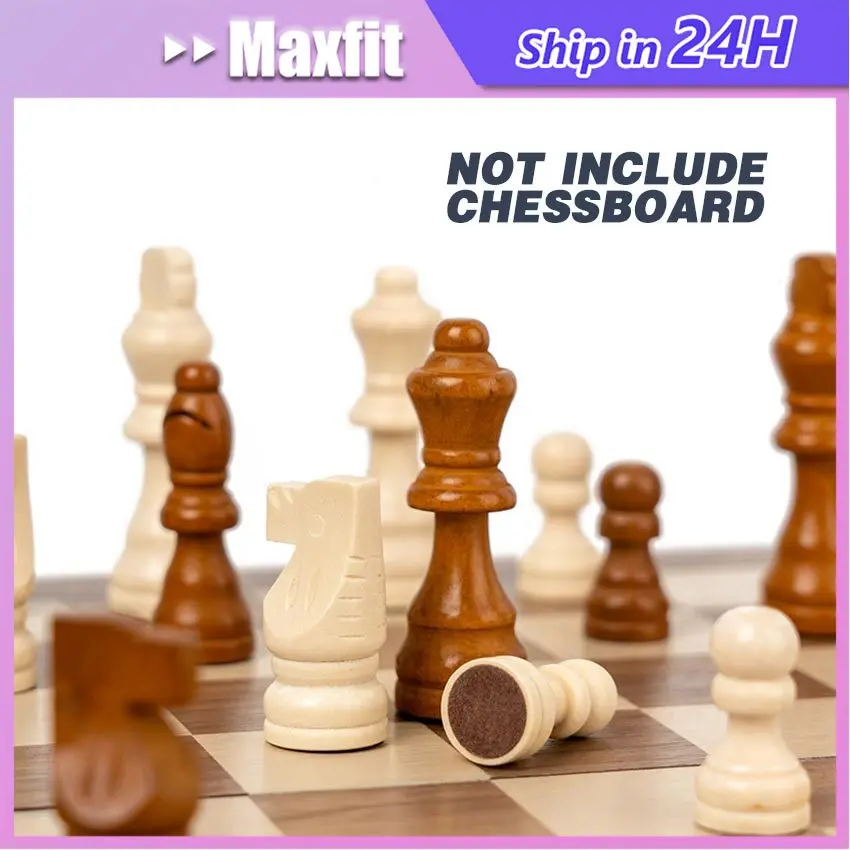 32Pcs Catur Kayu Internasional Wood Chess