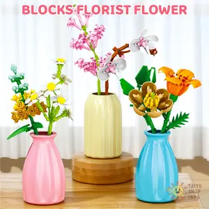 Mainan Blocks Florist Flower Tangkai Bunga Vas Pot Blok Bricks Bouquet Buket Dekorasi High Quality Product BRASIA-HOME