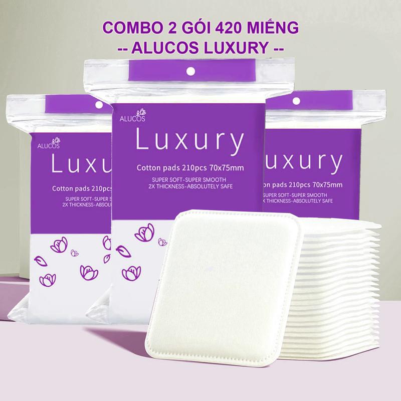 Combo 2 gói 420 MIẾNG Bông tẩy trang Alucos Luxury Size Đại 210 miếng chính hãng