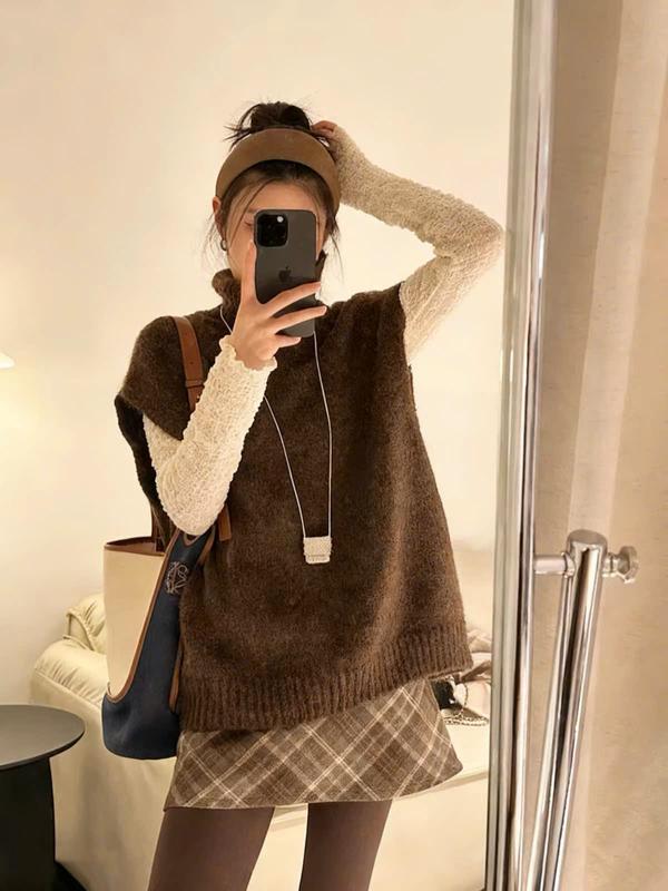(KHÔNG KÈM ÁO TRONG) Áo Len Gile From Rộng Dáng Dài, Áo Cánh Dơi Cổ Lọ Len Đan Viền Gân Qccc Orangecloset