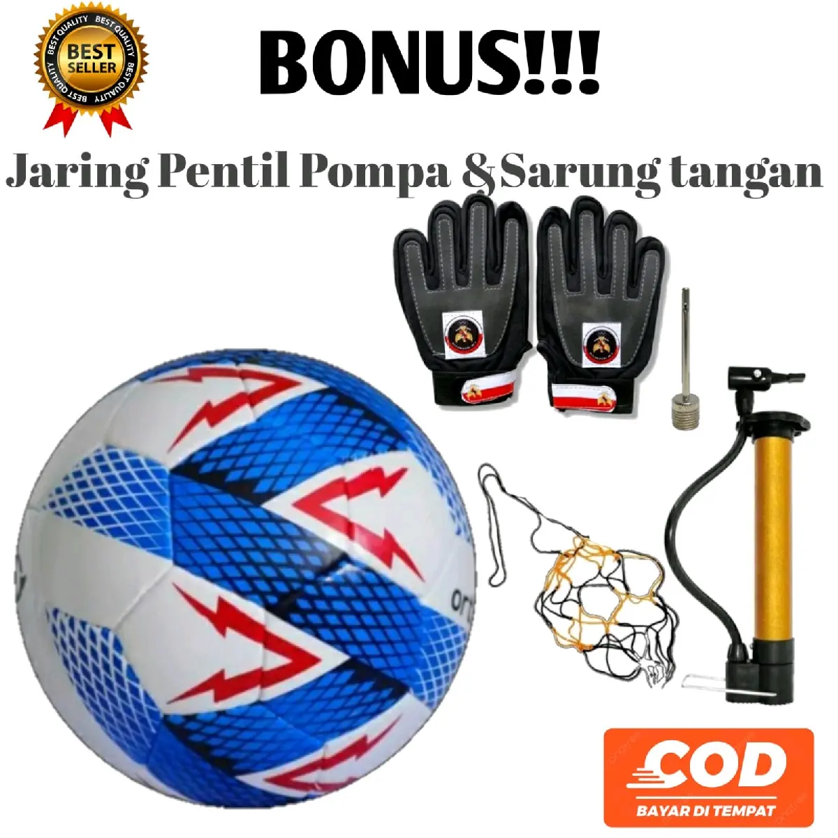 Bola size 5 cocok buat latihan anak anak kualitas bagus bonus pompa Jaring dan sarung tangan Ball Kaki Outdoor