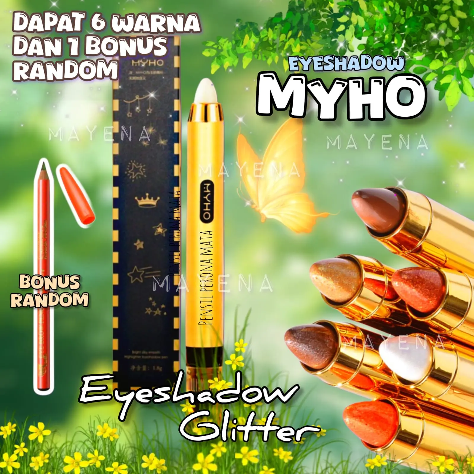 { PROMO DAPAT 6 } MYHO Eyeshadow  MYHO Pena Eye Shadow Berkilau, Pena Stik Eye Shadow Ujung Ganda Riasan Mata
