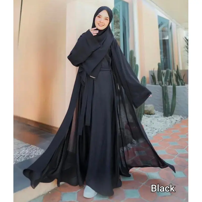 Helwa abaya gamis set 2in1 inner dan outer model terbaru 2025/gamis lebaran abaya set viral  Syari kekinian adem jumbo Dewasa Hitam Ceruty Kondangan Muslim Mewah Wanita Pesta Tangan