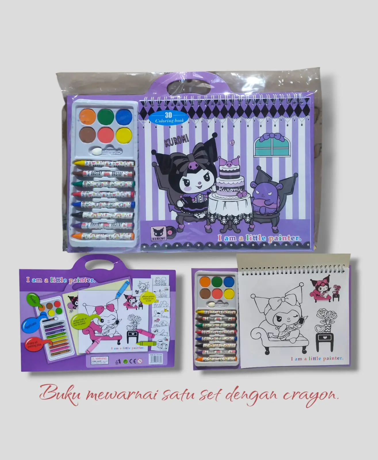 Buku Mewarnai Satu Set dengan Crayon  crayon Melukis Buku Menggambar 3D Karakter Kartun
