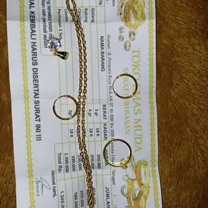 Set Perhiasan Kalung Nuri Liontin Permata Mata Satu Cincin Polos Berlapis Emas Muda Dapat Surat Toko
