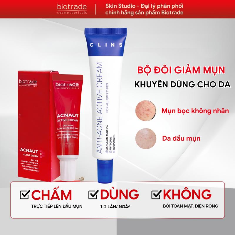 Bộ Đôi Giảm Mụn Ẩn Kem Chấm Mụn Biotrade Cream 5ml + Kem Dưỡng Clin5 40ml Cho Mụn Sưng Viêm Hiệu Quả Cho Da