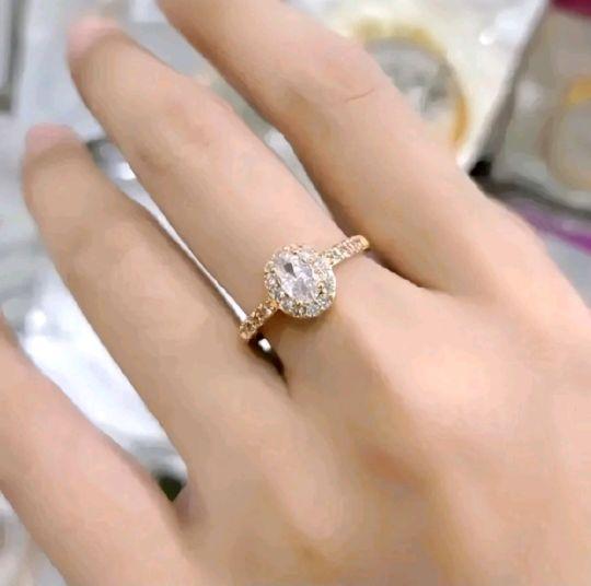 Cicni Wanita Titanium Anti Karat Permata Tanam Oval Cantik Elegan Rings