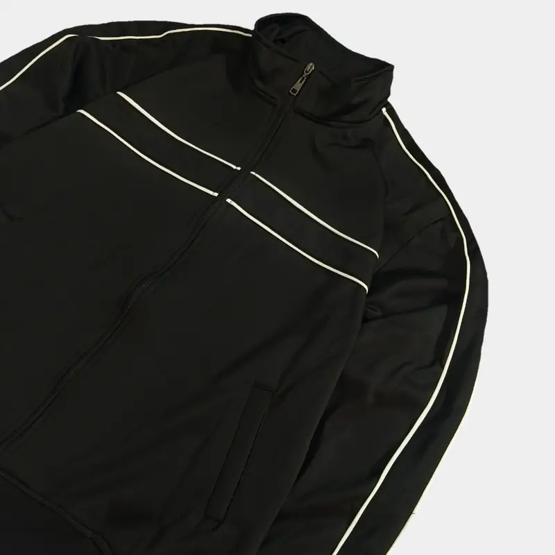 Tracktop Jaket Casual Vintage Line Two White Jaket Tracktop Polos Unisex Warna Hitam Panjang Simple 2