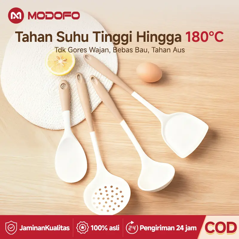 MODOFO Spatula Anti Lengket Tahan Panas Set Isi 4 Spatula Mpasi Bayi Food Grade Spatula Silikon Tahan Panas 1Set Krem