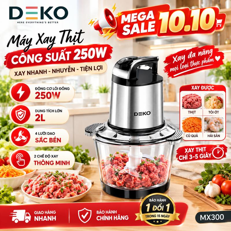 10.10 Máy Xay Thịt Đa Năng METIS Cối Xay Thực Phẩm Thủy Tinh Dung Tích Lớn 2 Lít Công Suất Lớn 4 Lưỡi Dao Bén Phù Hợp Với Gia Đình
