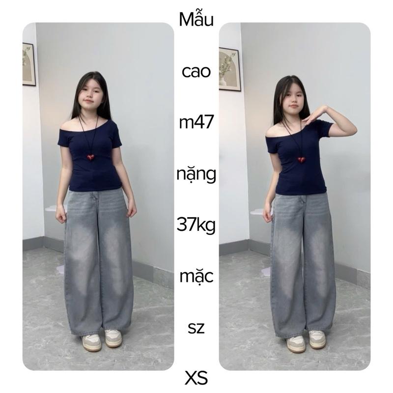   SUÔNG NẤM LÙN  QUẦN JEANS NỮ ỐNG SUÔNG RỘNG PHỐI RIA MEO MÀU XÁM BẠC 9 tấc   nhận đơn từ m42   