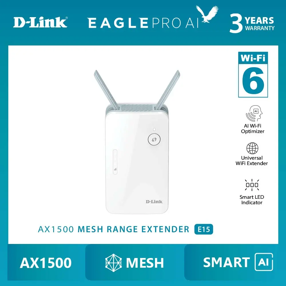 D-Link AX1500 Eagle Pro A.I. WiFi 6 Range Extender | E15