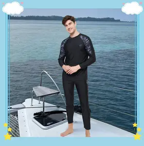 91025 Baju renang / murah / import / antiuv / satu set / celana panjang / lengan panjang / polos / warna gelap / biru / dewasa / remaja / cowok / pria / lakilaki