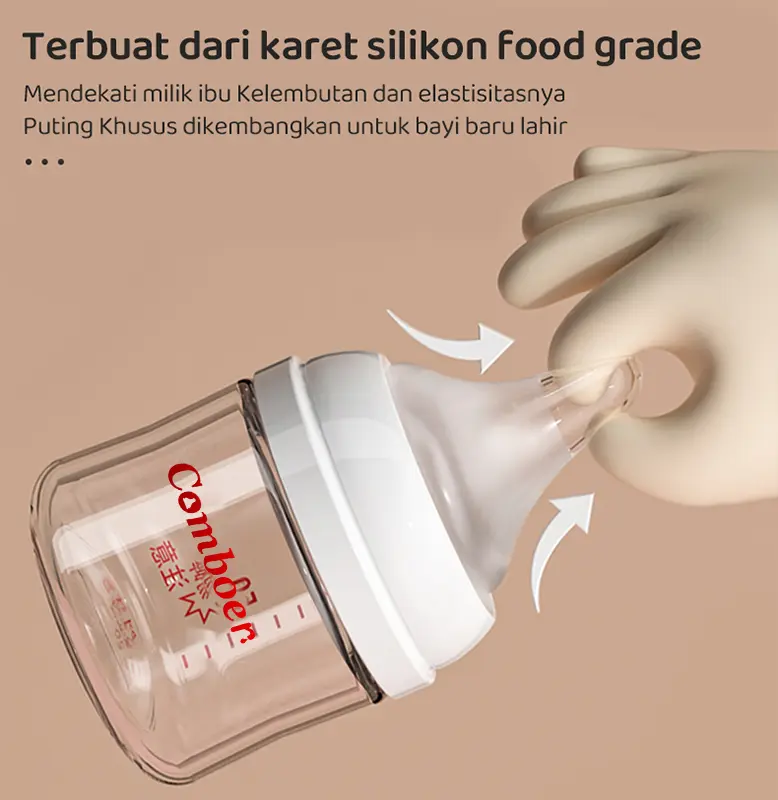 Comboer botol susu  anti-kolik   Botol susu Bayi Newborn Bahan Kaca 50MM Kaca Borosilikat Tinggi 80/160/240Ml Anti Perut Kembung Bebas BPA 4