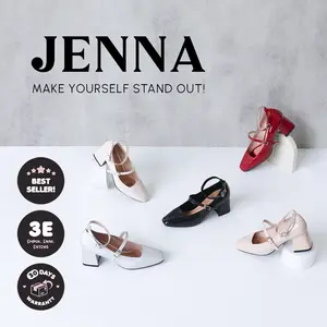 Alivelovearts Jenna Sepatu Mary Jane Hak Chunky 6cm Pantofel Strap Heels Vintage Hak tahu 6cm Sepatu korea Wanita