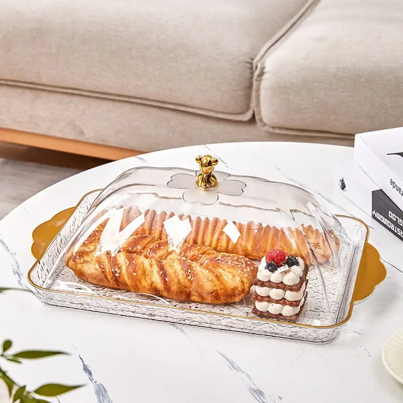 SET Nampan Tray Mewah Nampan Dengan Pegangan Handle Gold Snack Fruit Tray Tempat Penyimpanan Kue - PMJ203 Kitchenware Makan 7