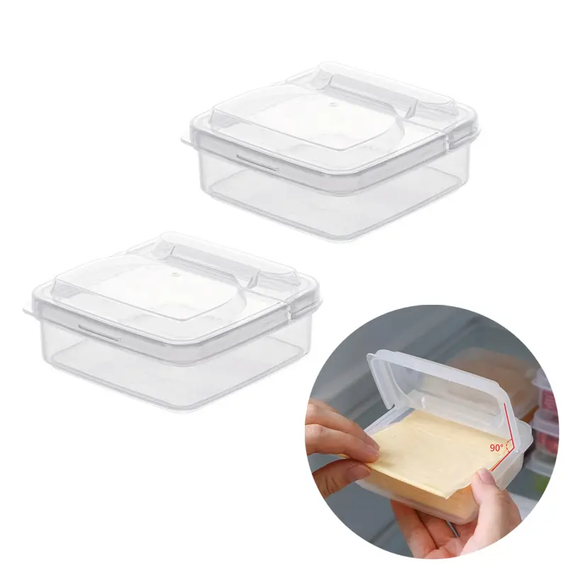2pcs Transparent Cheese Slices Storage Box Flip-top Food Crisper Fruit Vegetable Fresh-keeping Organizer Box Cheese Container Storage Food Preservation Box Kitchen Utensils