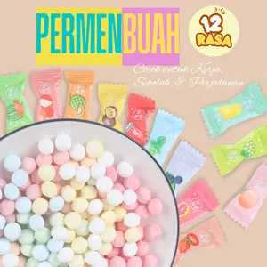 Permen Buah 12 Varian Rasa Berbeda Fashion Fruit Lychee Cantaloupe Strawberry Watermelon Blueberry Peach Grapefruit Lemon Mint Cola Grape Mix Cocok untuk Kerja Sekolah & Perjalanan