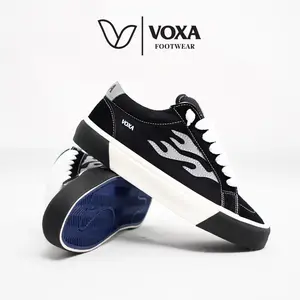 Voxa - Astro Reflective Black White Sepatu Sneakers | Sepatu Gemuk | Casual Pria Wanita FREE KAOS KAKI