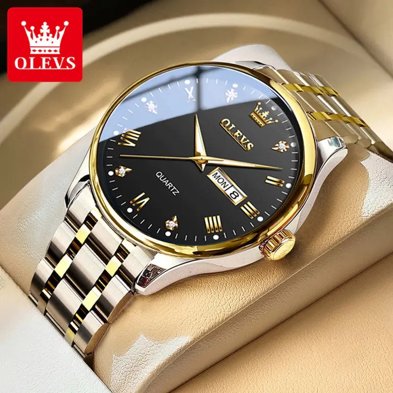 OLEVS Jam Tangan Pria Original 5563 Anti Air Luxury Analog Stainless Steel Cod Watch for Men Arloji Dari Kaca