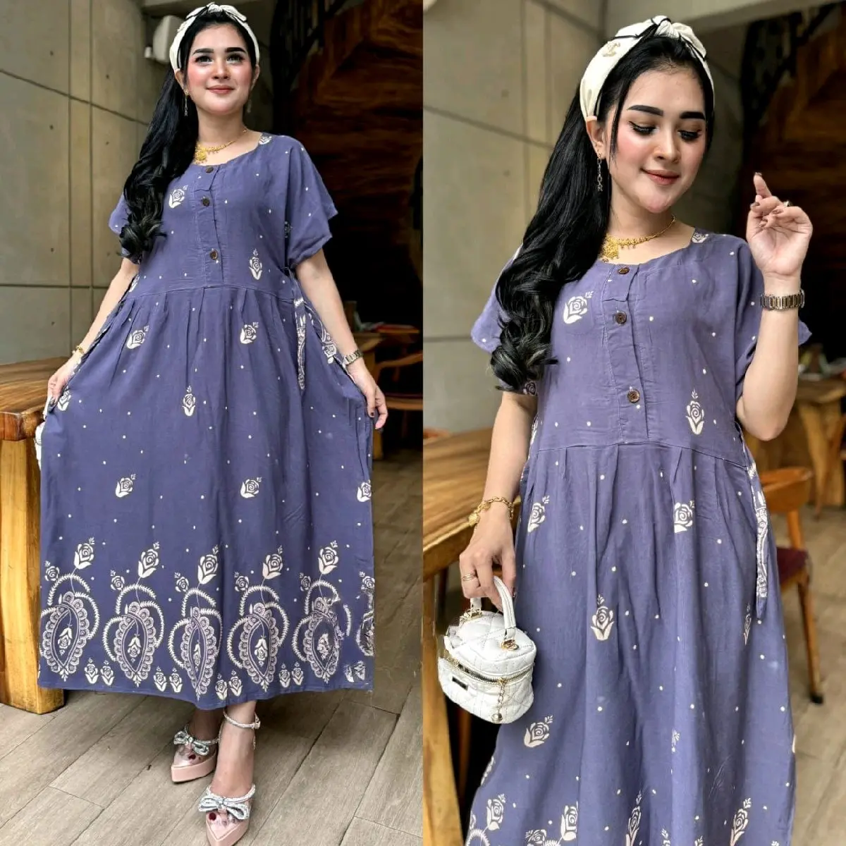 Daster Chibi Sultan Terbaru Ld 120 Jumbo Murah Kualitas Premium - Daster Sultan Busui Kancing Depan  Bahan Rayon Super Tebal