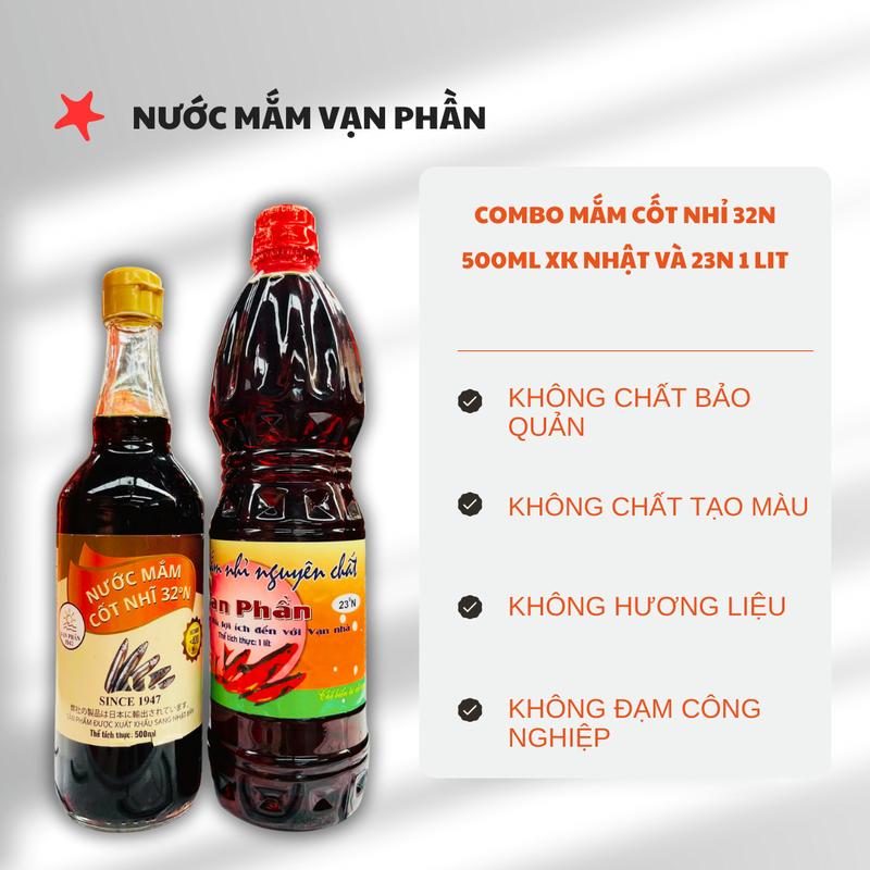  Combo nước mắm nấu chấm XK.  23N 1L và 32N xuất khẩu Nhật Bản . Nước mắm truyền thống được làm từ cá cơm than và muối ăn ủ chượp lâu năm.  Nước Sốt Gia Vị nuoc mam 