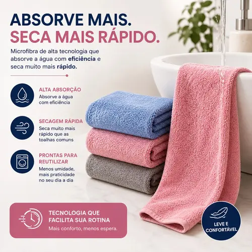 Kit 4 Toalhas 2 Banho + 2 Toalhas de Rosto Microfibra Luxo Grande Banhão Grossa Felpuda Grande Alta Maciez - 3