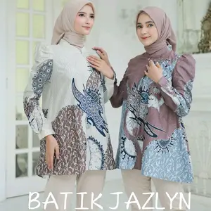 Atasan Batik Wanita Baju Batik Kantor blus Batik lengan panjang motif blarak Katun Cewek Kerja
