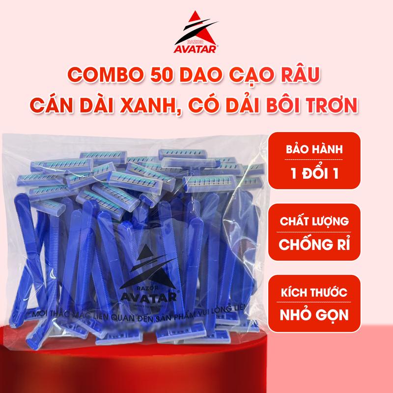Combo 50 cây Dao Cạo Râu Cán Dài Xanh Có Dải Bôi Trơn 50 Cây/Túi Siêu Tiết Kiệm, Nhựa Cao Cấp Bền Bỉ Avatar