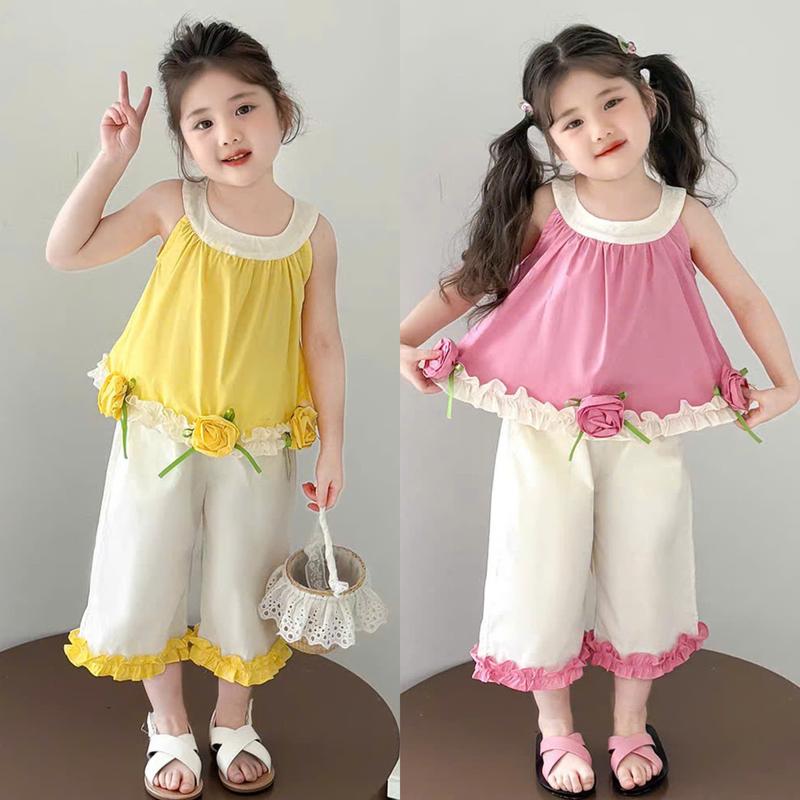   TẶNG QUÀ  Set Bộ Sát Nách Đính Hoa viền bèo cho bé gái mặc hè vải lụa mango siêu mát size từ 7kg đến 28kg có thể giặt máy bo begai xinh đồ em ff 