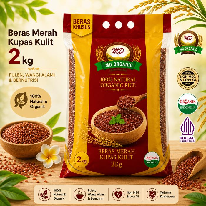 Gambar MD Beras Organik Merah Kupas Kulit 2kg / MD Red Rice Kupas Kulit 2kg dari MD Organic Store Kota Tangerang Selatan Tokopedia