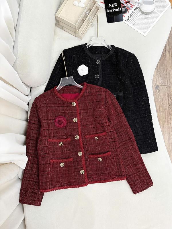  Áo Dạ Tweed Nữ Sang Chảnh Đính Hoa - Style Tiểu Thư Hàn Bigsize 55-95kg 