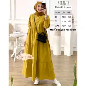 Kirania maxy dress | gamis kancing rayon tebal adem dan tidak nerawang | Muslim wear rayon polos Wanita Standar gamis susun tingkat 3 canda Fashion Muslim