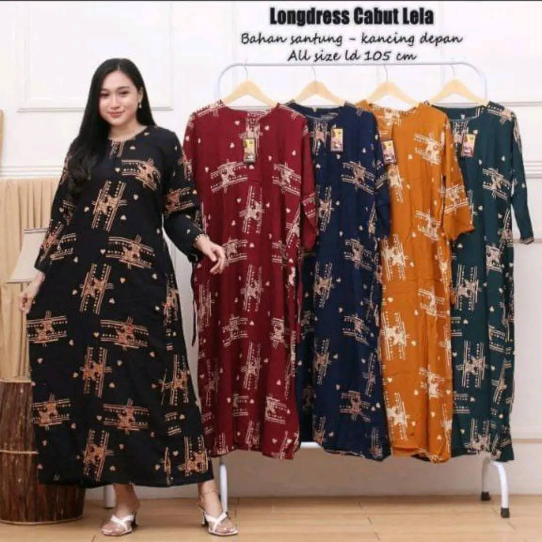 Daster Lela lengan panjang busui kancing depan bahan rayon adem nyaman dipakai dicuci dengan tangan saja warna2 Cuci Dingin regular Dress