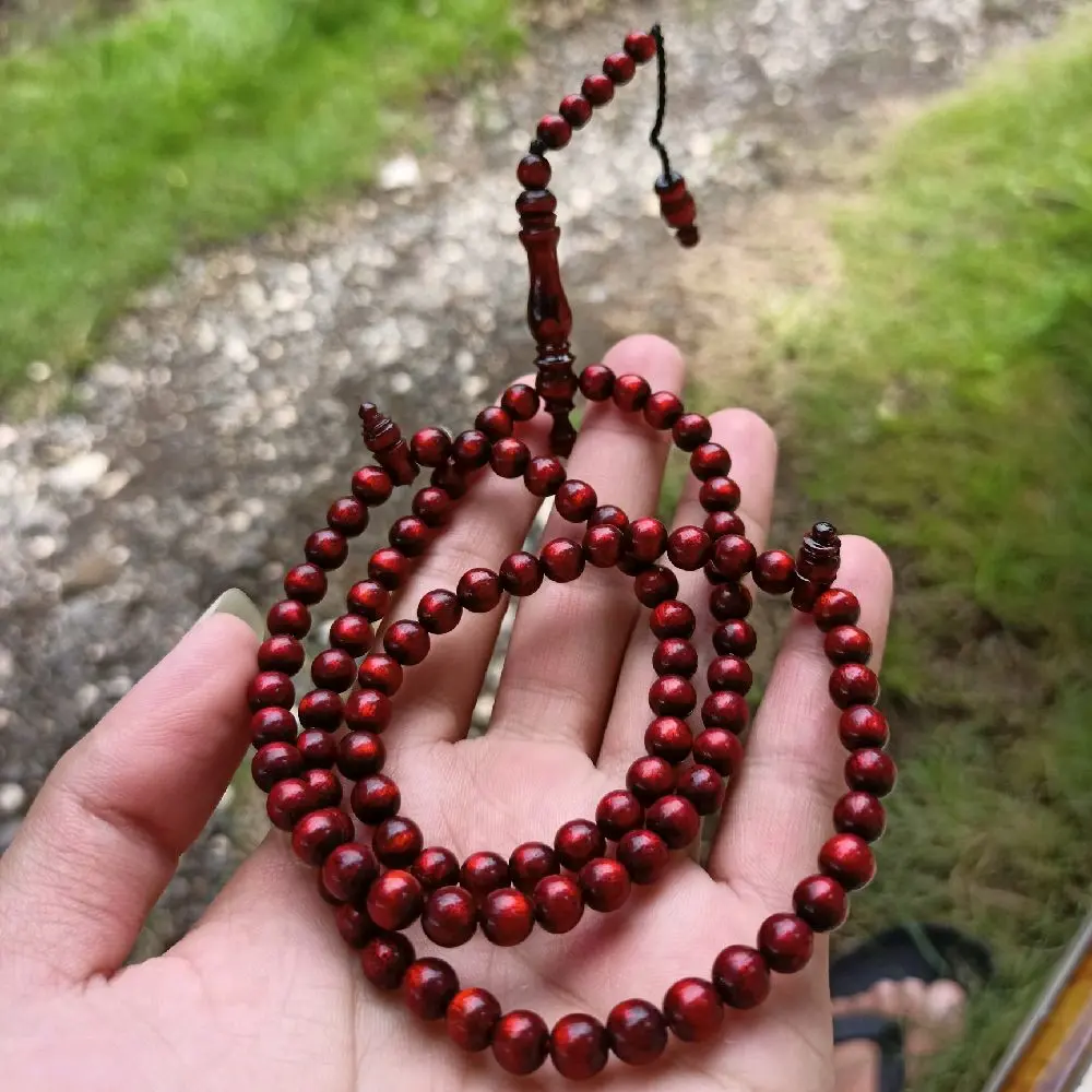 Tasbih Muslim Tali Arus Original Diameter 7 Serat Merah Asli