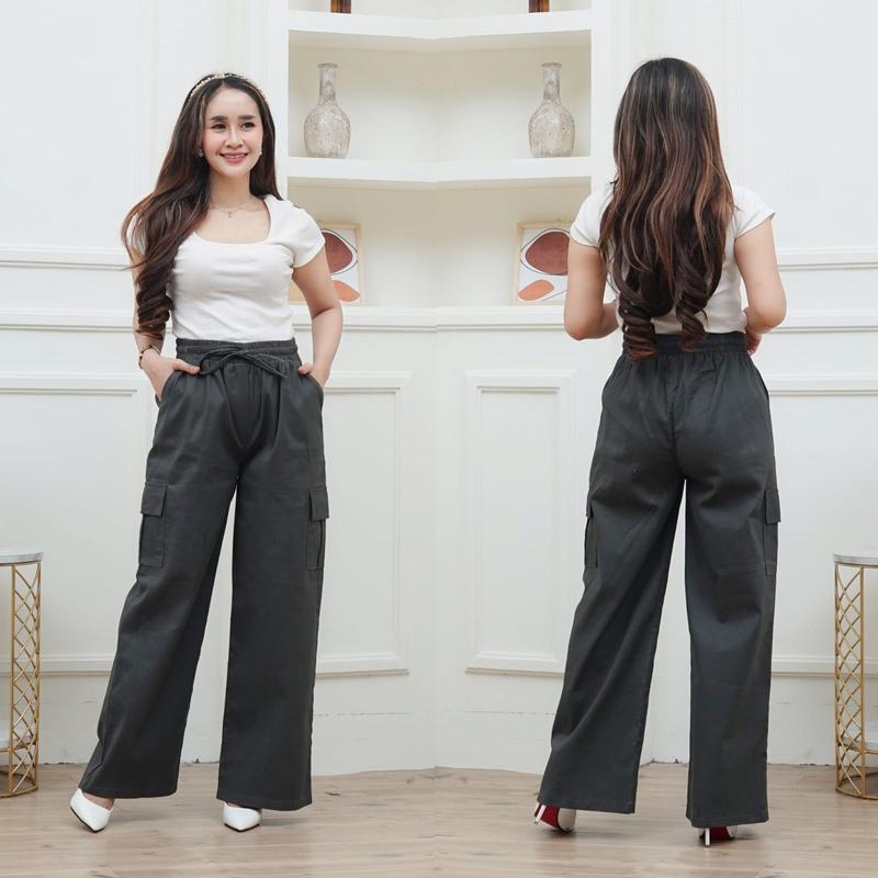 Celana Panjang Wanita Stretch CARGO TEBAL Simple 2